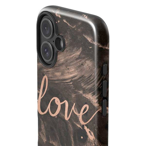 Love Rose Gold Black iPhone 16 Plus Impact Case